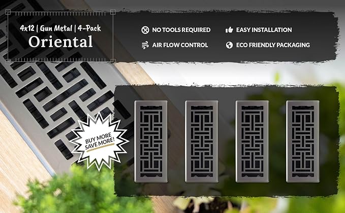 Decor Grates AJH412-GM Oriental Floor Register, 4x12 Inches, Gun Metal Finish - Image 7