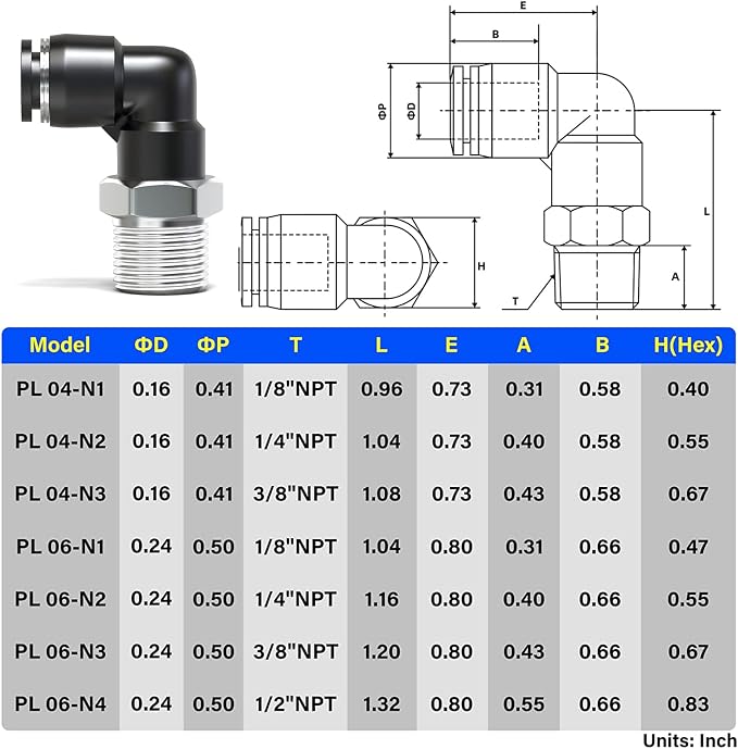 TAILONZ 6mm x 1/8" NPT Push to Connect Elbow Fitting 2pcs | Copper&Plastic - Image 2