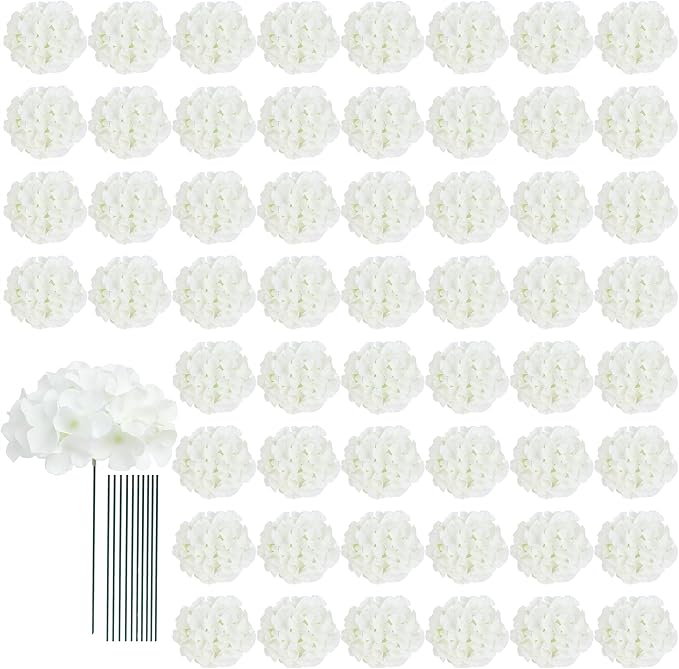 AVIVIHO 65pcs White Hydrangea Artificial Flowers Bulk Ivory Faux Hydrangeas by Aviviho