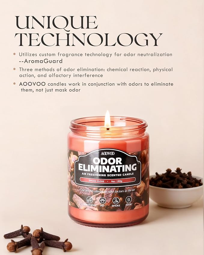 AOOVOO Spiced Clove Odor Eliminating Candle - 9 oz Fall Candles - Image 2