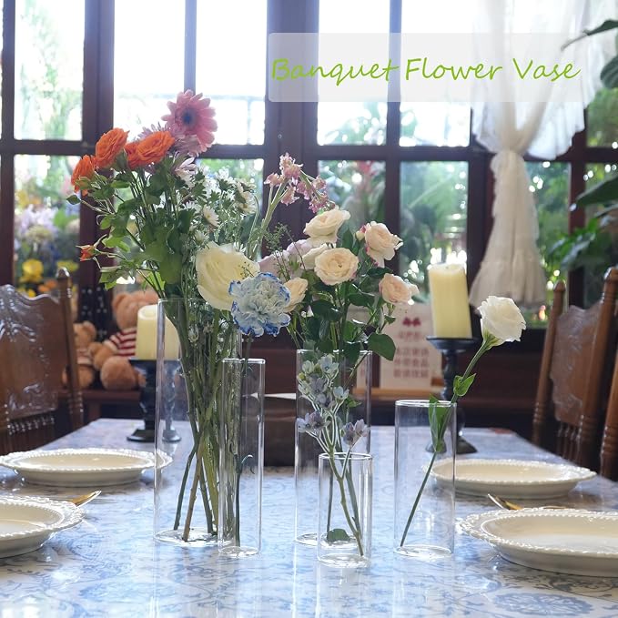 15pcs Clear Glass Vase for Centerpieces, 10 inch Tall Cylinder Flower Vase Bulk - Image 6