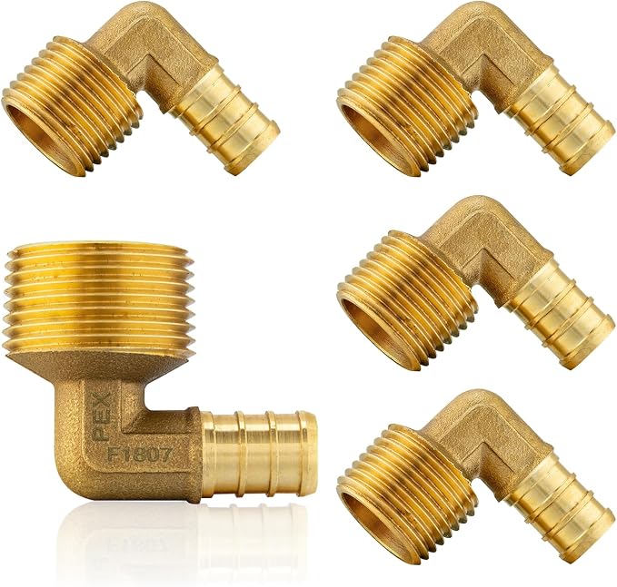 5Pack Seelink PEX Fittings, Pex 1/2" x 3/4" Male Threaded NPT Elbow | Brass by Seelink