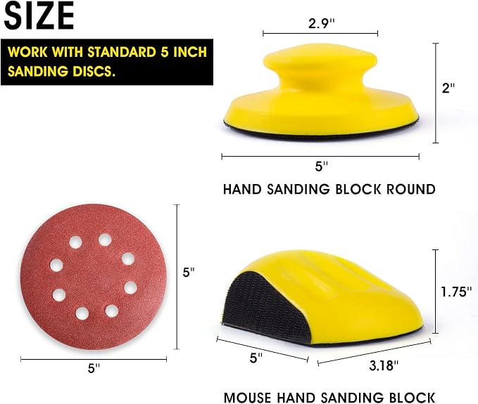 Sanding Blocks 5 Inch Hook and Loop Sanding Block 2 PCS Round and Mouse Hand - Image 2