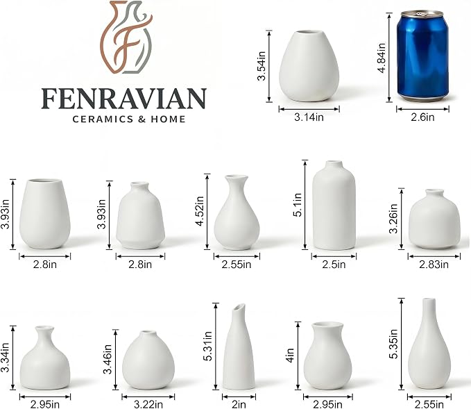White Bud Vases, Small Ceramic Vase Set of 11, Mini Pottery Vases - Image 2