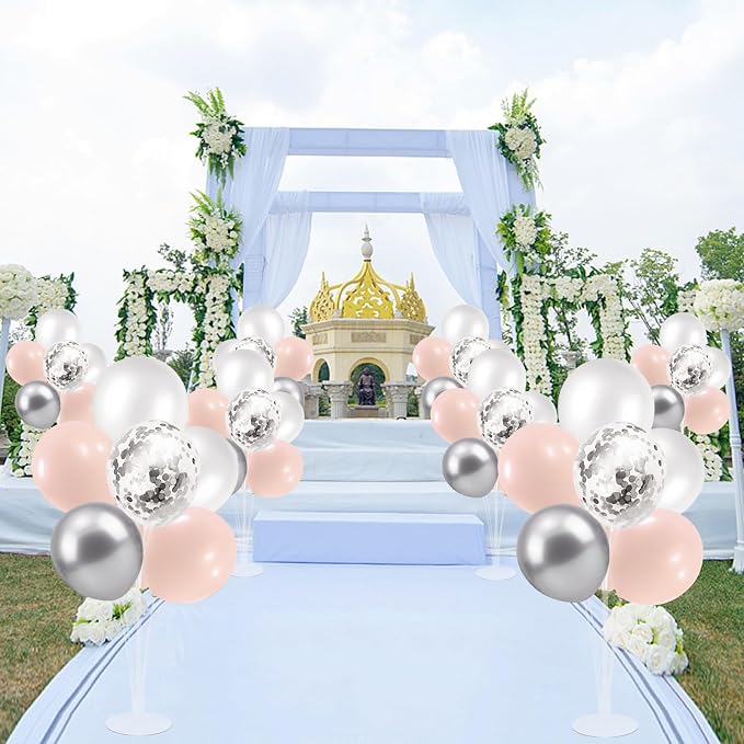 ZJDHPTY 4Set Silver Pink Balloon Stand Girl Baby Shower Decorations | Table - Image 7