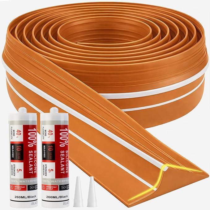 Jin&Bao Orange Garage Door Threshold Seal 20FT Rubber Strip & 2 Adhesive | by Jin%26Bao