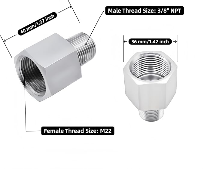 SummerHolz 3/8" NPT Male to M22 x 1.5 Female Adapter, 304 Stainless Steel - Image 2
