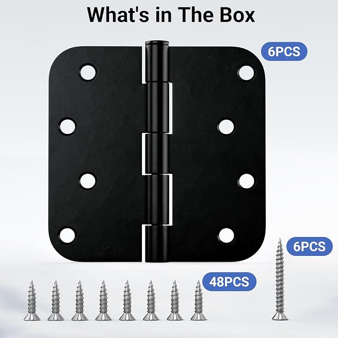 6 Pack 4 Inch Door Hinges Matte Black, Heavy Duty Solid Iron Interior & - Image 7