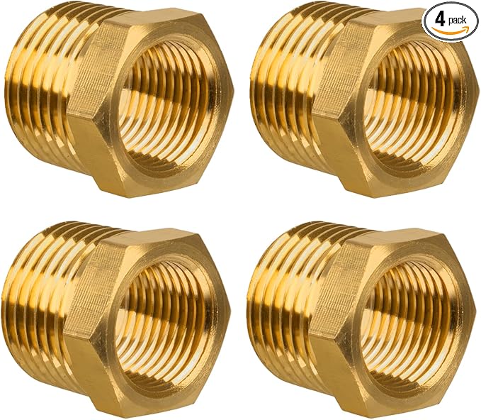 NPT Reducer, 1/4" NPT Male × 1/8" NPT Female, Brass Hex Bushing, Brass Pipe by KAINGA
