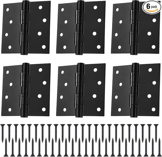6 Pcs Black 4'' Ball Bearing Door Hinges, Square Corner | Stainless Steel by Yaocom