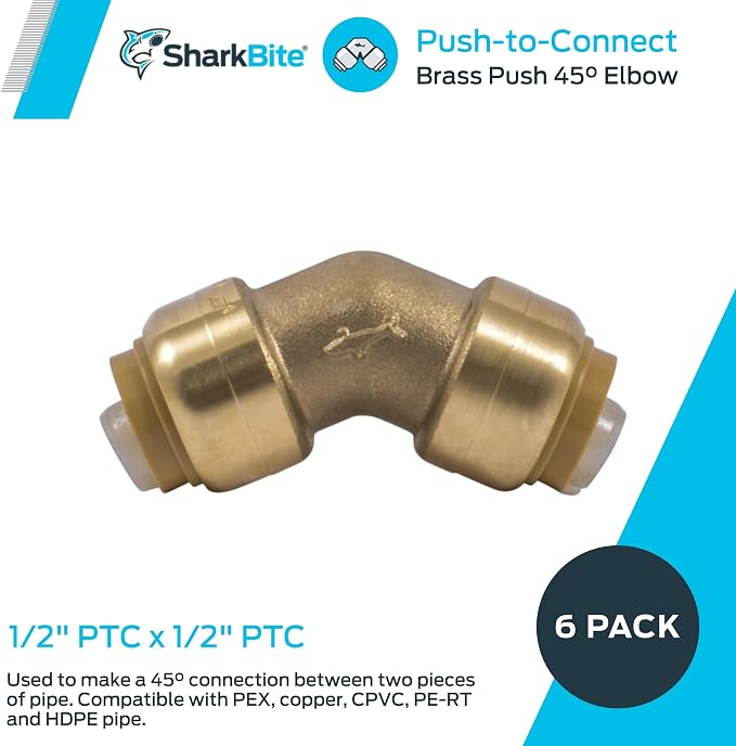 SharkBite 1/2 Inch 45 Degree Elbow, Push to Connect Brass Plumbing Fitting - Image 2