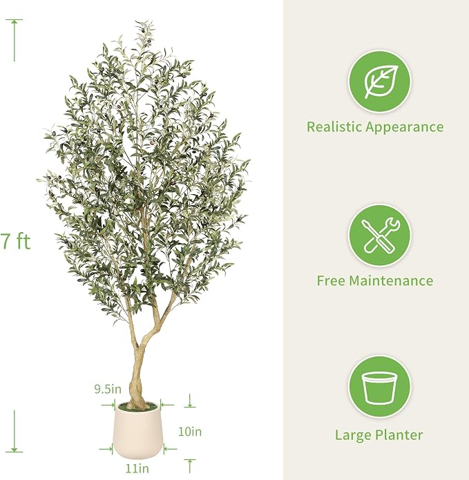 7ft Artificial Olive Tree with Tall Exquisite Planter | Realistic Fake Olive - Image 3