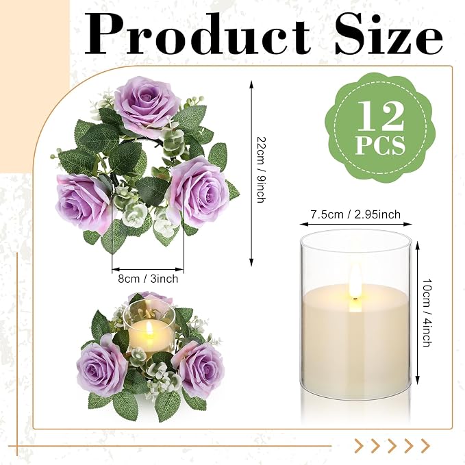 Yunlly 12 Pcs Rose Candle Rings - Image 2