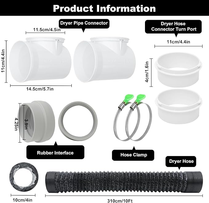 4Inch Dryer Vent Hose 10FT, Rubber Interface, Dryer Vent Connector Kit - Image 6