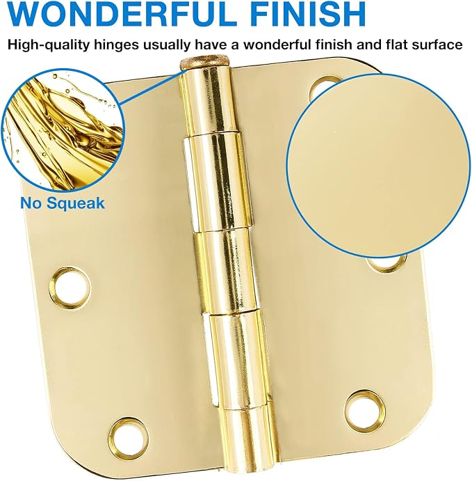 Door Hinges Polished Brass 3.5 Inch Door Hinges Gold 6 Pack 5/8" Radius Corners - Image 3