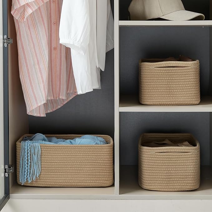 3 Pack Storage Baskets for Organizing, 13.7×9.5×6.3", Cotton Rope Basket for - Image 2