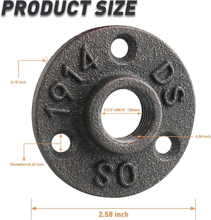 1/2" Floor Flange, Malleable Iron Threaded Pipe Flange - Image 2