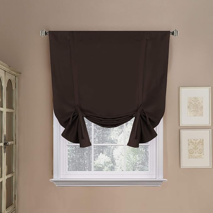 H.VERSAILTEX Blackout Curtain for Bathroom Windows Chocolate Brown Tie-Up Shade by HVERSAILTEX