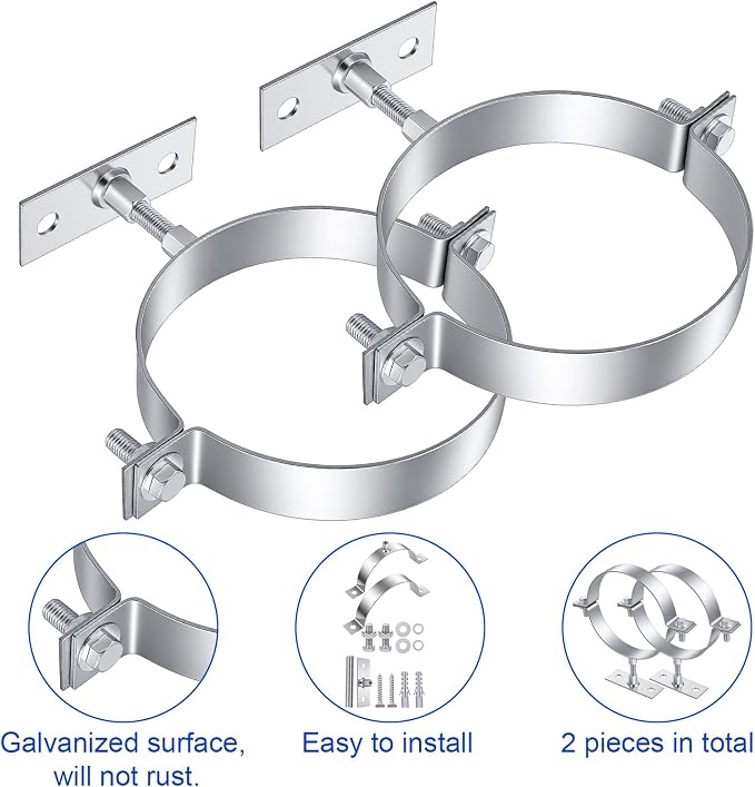 2 Pcs Heavy Duty Adjustable Pipe Bracket, 6 Inch Split Ring Pipe Hanger Clamp - Image 3