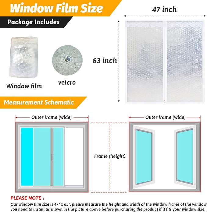 Thickened Reusable Window Insulation Kit 47'' x 63''-Winter Weatherproofing - Image 2