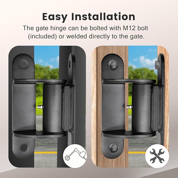 Heavy Duty Gate Hinges with Sealed Bearings and 8 Screws, Adjustable Yoke Pivot - Image 5