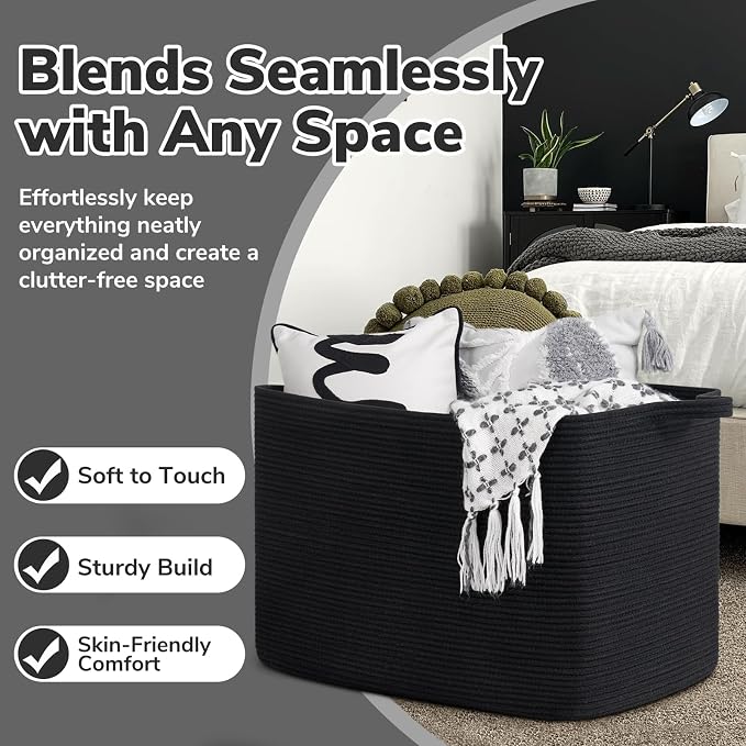 Goodpick 105L Extra Large Woven Rope Blanket Basket, Pillows & Clothes - Image 5
