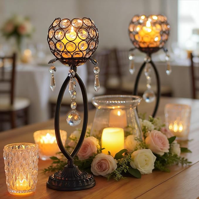 2 Pcs Elegant Metal Crystal Tea Light Candle Holders - Image 4