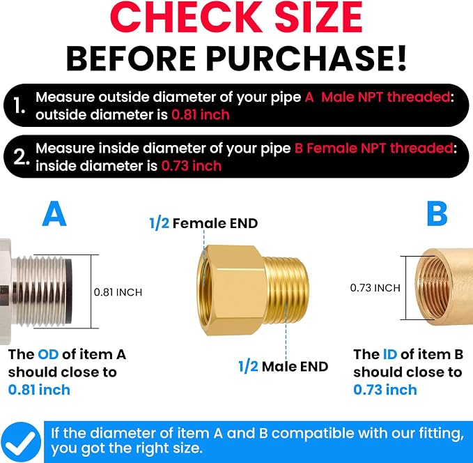 SDTC Tech Brass Pipe Fitting 1/2 NPT Thread Male to 1/2 NPT Thread Female | - Image 3