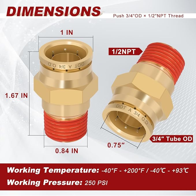 DOT Approved Male Straight Brass Union 3/4" Tube x 1/2" NPT, Quick Connect Union - Image 5