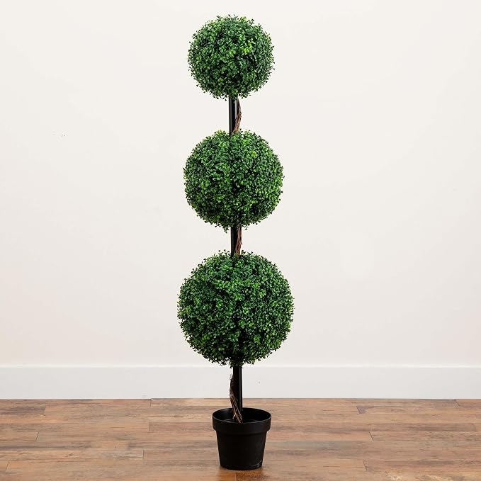 Nearly Natural 5 ft Artificial Triple Ball Boxwood Topiary Tree Floor Plant | - Image 6