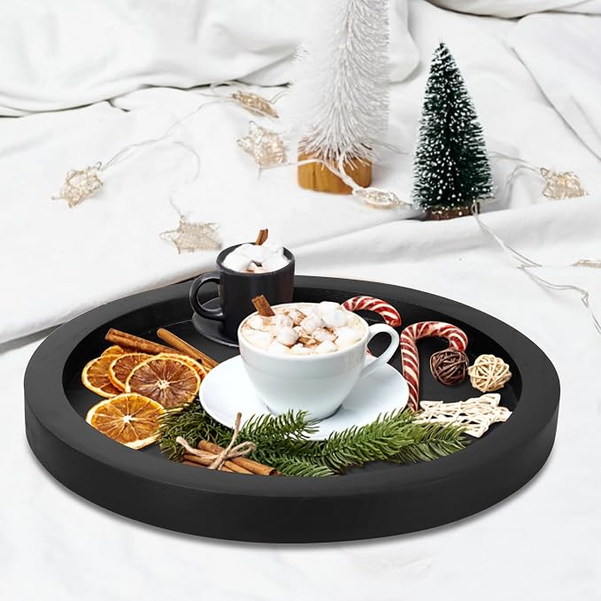 Black Round Wood Decorative Tray - Image 5
