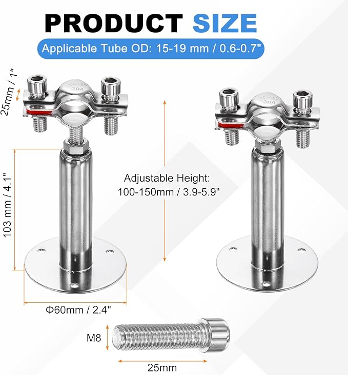 HARFINGTON 2 Set Wall Mount Ceiling Mount Pipe Supports 304 Stainless Steel - Image 2