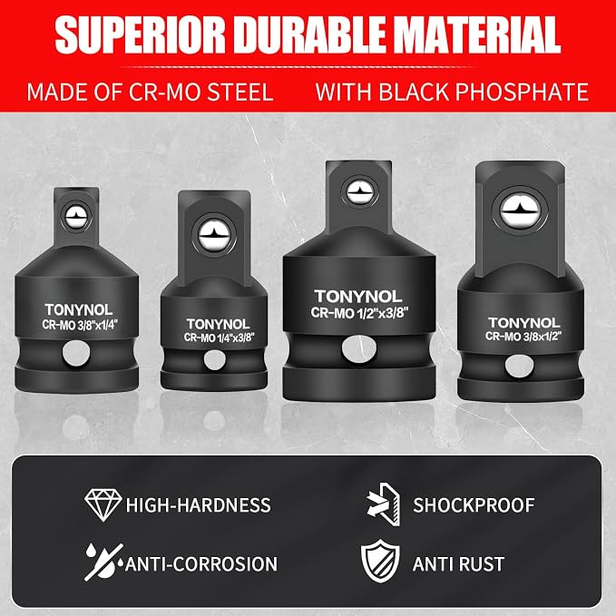 TONYNOL 4pc Impact Socket Adapter & Reducer Set, 1/2" Drive | Cr-Mo steel build - Image 4