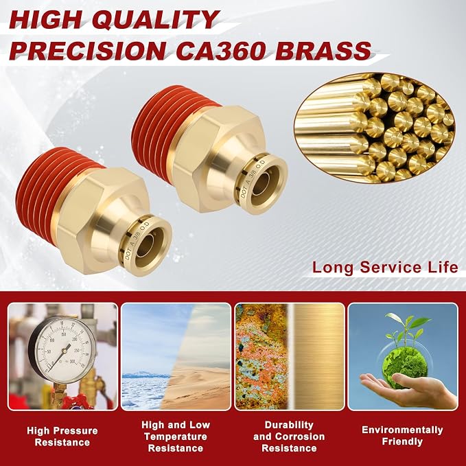 DOT Approved Male Straight Brass Union 3/8" Tube x 1/2" NPT, Quick Connect Union - Image 2