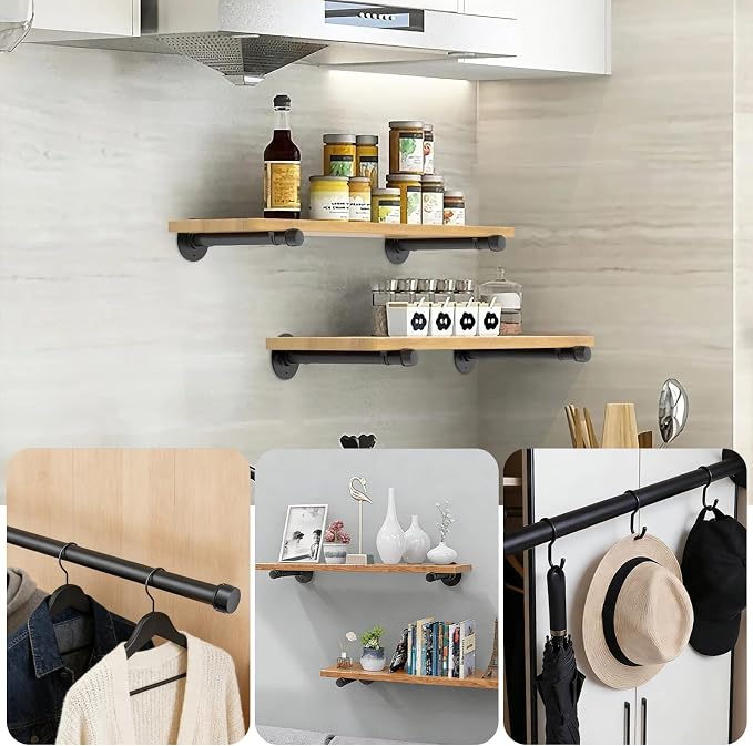 Storystore 1/2" Industrial Pipe Shelf Brackets, Wall Mount Floating Rack | 10" - Image 5