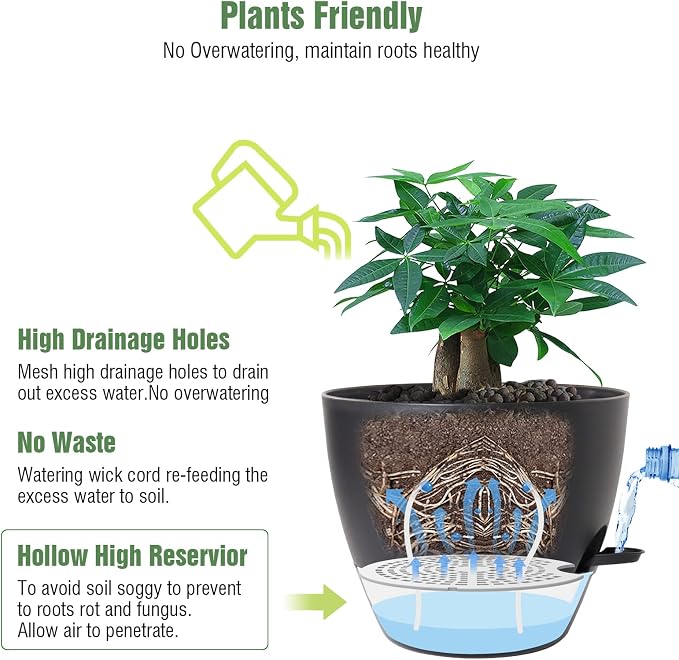 UOUZ 12 inch Large Self Watering Pots, Plastic Planters - Image 3