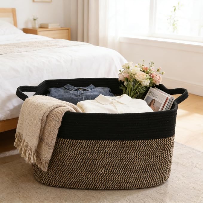 96L Laundry Basket with Handles, Extra Blanket Basket, Living Room - Image 4