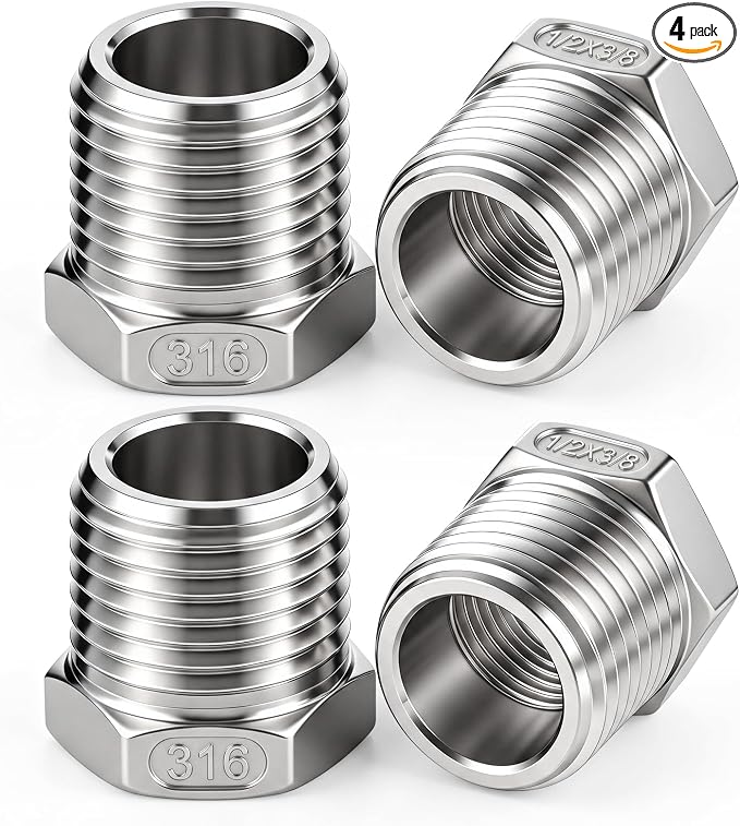 1/2" Mnpt to 3/8" Fnpt Male to Female 4 Pcs Hex Bushing Nipple Reducer by Otoolling