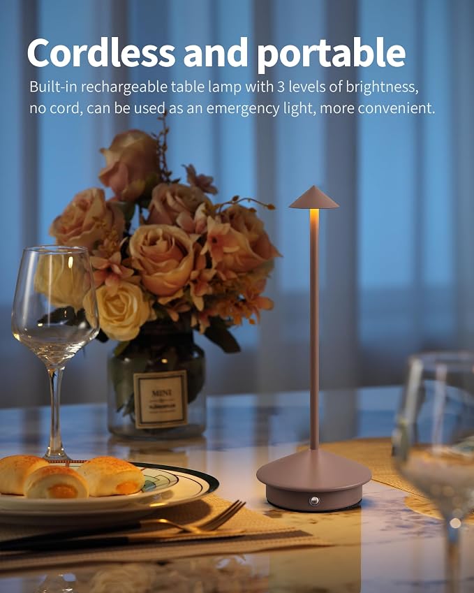 Modern Cordless Table Lamp Set of 2, Rechargeable, Battery Operated Lighting - Image 2