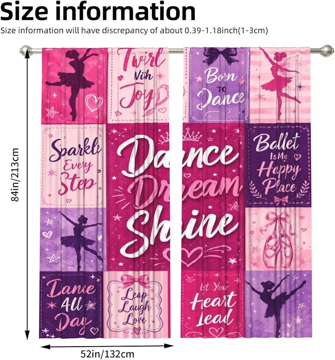 Dance Dream Shine Ballet Window Curtains 2 Panels Set, 52 X 84 Inch Polyester - Image 3