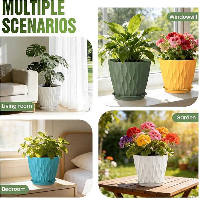 8 Inch Plant Pots 4 Pack Plastic Planters - Image 7