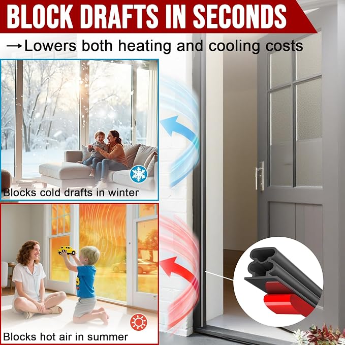 alophoty Door Weather Stripping Door Seal Strip, 0.39"×0.39" | Self-Adhesive - Image 2