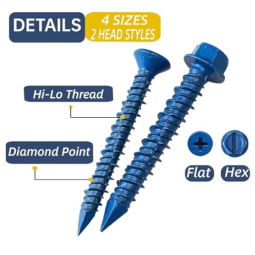 232Pcs Concrete Screws with Drill bits, 1/4 3/16 Masonry Screws - Image 2