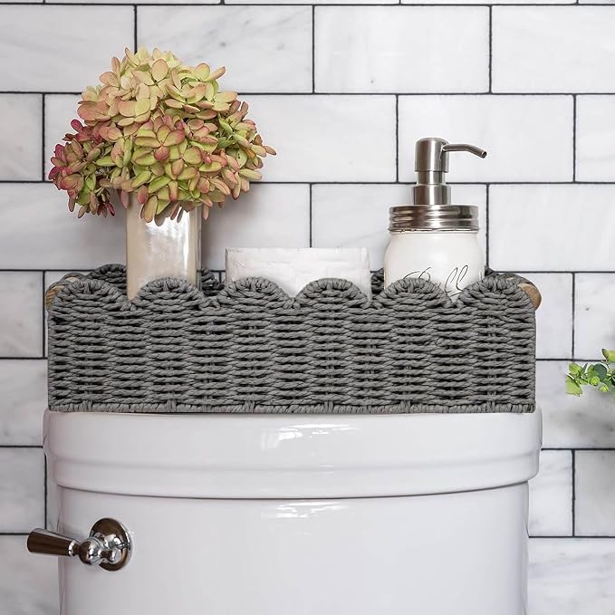 CubesLand Scalloped Toilet Paper Storage Basket W/Handle - Image 4
