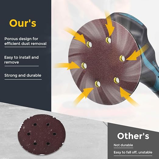 HARFINGTON 70Pcs 5Inch Sanding Disc 8 Hole Hook and Loop Sandpaper Red | - Image 4