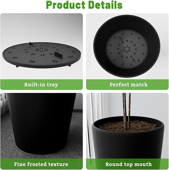 Set of 2 Round Tall Planters 22 Inch, Large Planter - Image 5
