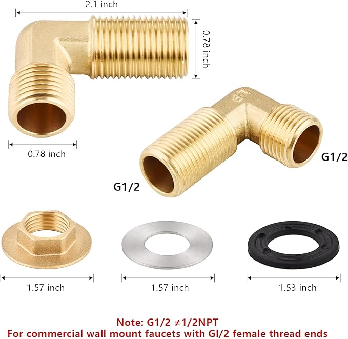 Wall Mount Commercial Faucet Installation kit, Lead-Free 90 dergee backsplash - Image 3