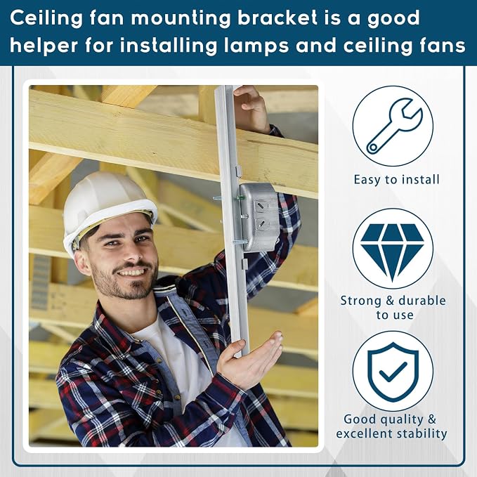 Therwen 4 Pcs Adjustable Ceiling Fan Electrical Box Brace Light Fixtures - Image 3