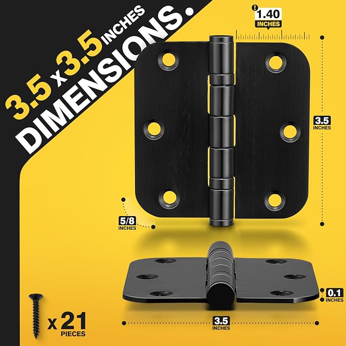 KOLET Ball Bearing Door Hinges, 3.5 Inches, 5/8" Radius, Matte Black, 3 Pack | - Image 3