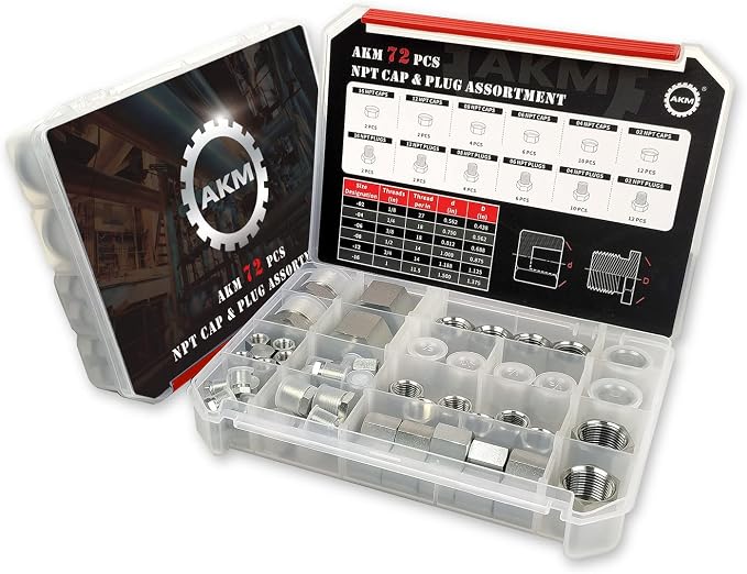 72 Pcs NPT Cap and Plug Kit Hose Tube and Pipe Fitting Set Hydraulic Cap and by AKM-AccompanyYouAllTheWay